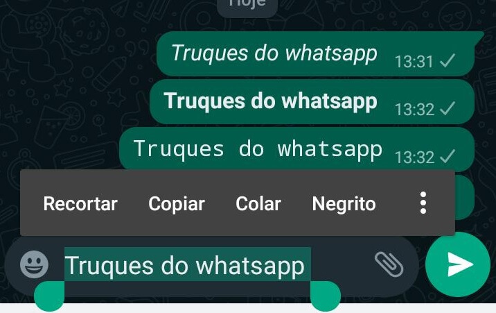 Truques do WhatsApp modo de escrita 2