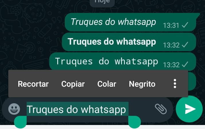 Truques do WhatsApp modo de escrita 2