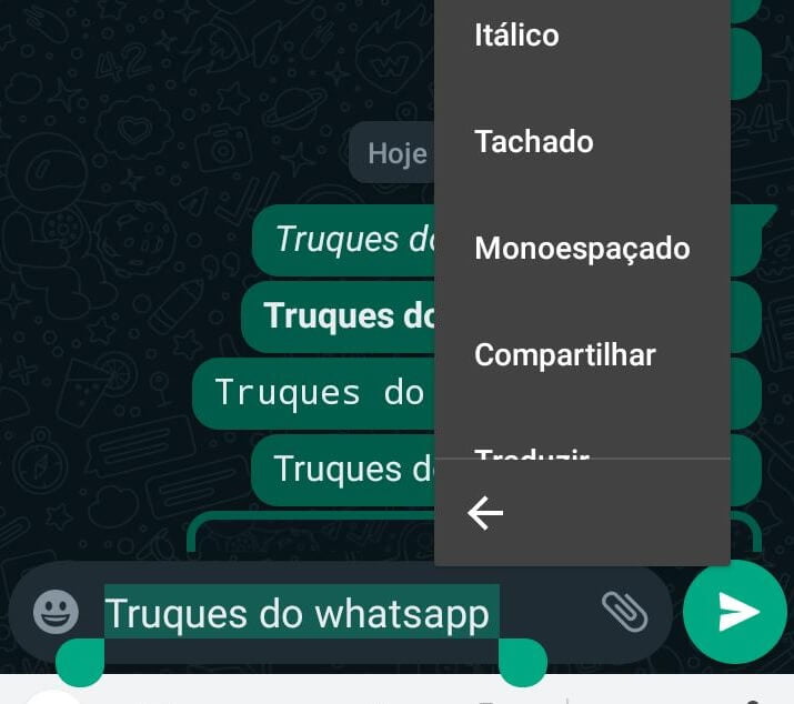 Truques do WhatsApp modo de escrita